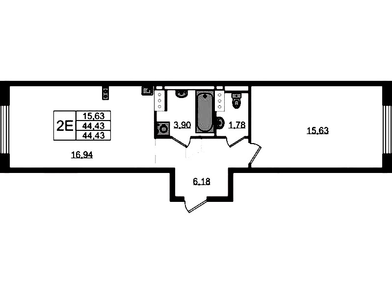 1-комнатная квартира 44.43 м², 2/13 эт., ЖК «Квартал Торики»